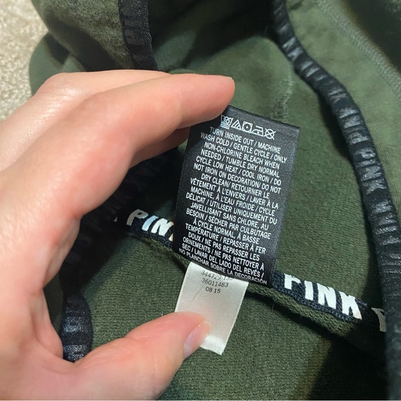 {Victoriaβs Secret | PINK} Green Hooded Zip Up Sweatshirt ~ Size Small - Picture 6 of 16